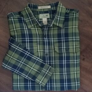 LL Bean Men's Slightly Fitted Blue/Green Plaid Flannel Button Down Shirt, Size M